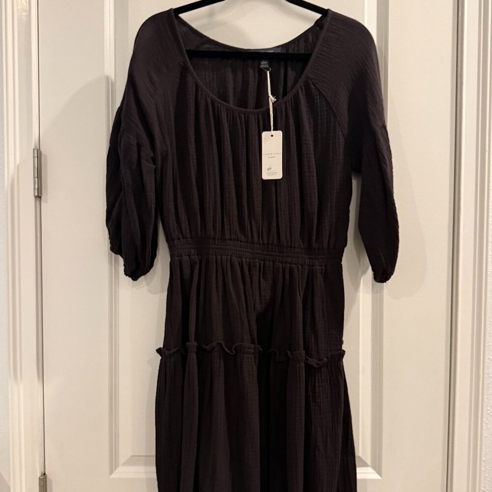 Grade and Gather Dark Brown Crinkle Gauze Dress